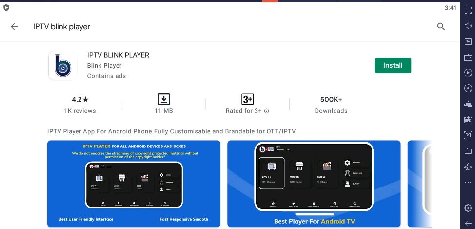 Click install to download IPTV Blink Player