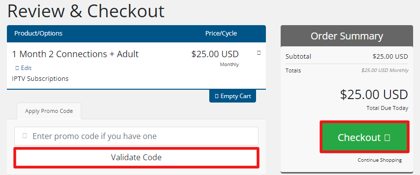 Click Checkout option