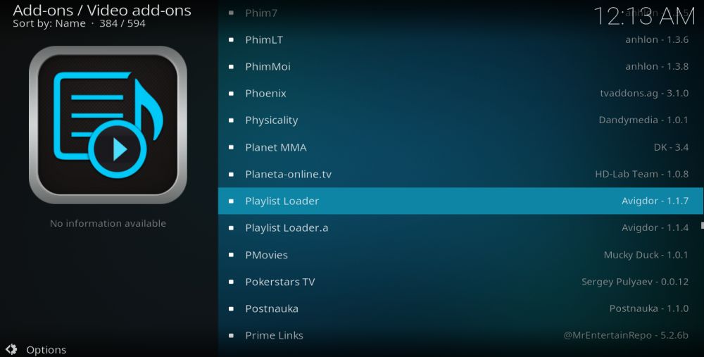 Select Playlist Loader addon on your Kodi app