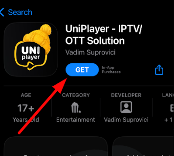 Click on Get to stream Vivid IPTV on Uniplayer