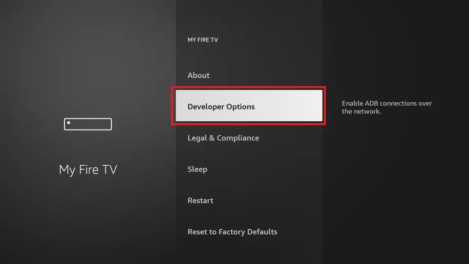 Select the Developer Options app to stream Flawless Streams IPTV