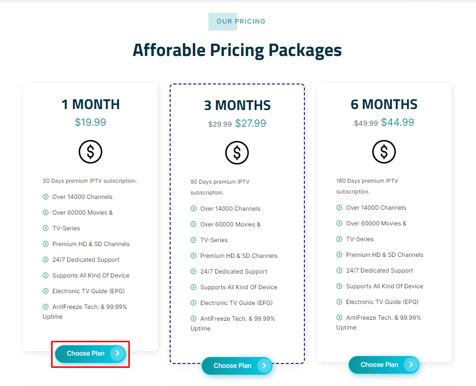 Choose your Plan to stream IPTV Right 