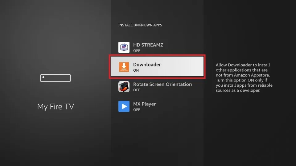 Select the Downloader app to install Mega IPTV