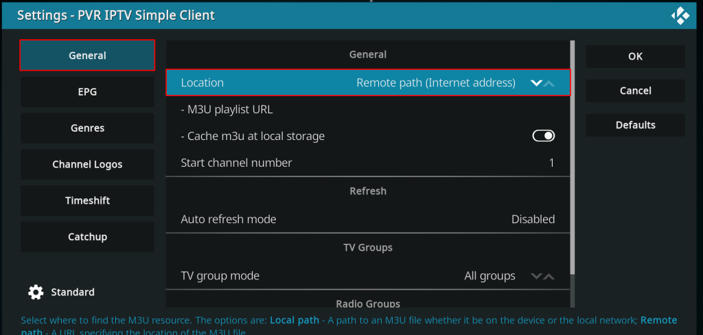 Choose Remote Path (Internet Address) to access Ninja IPTV on Kodi