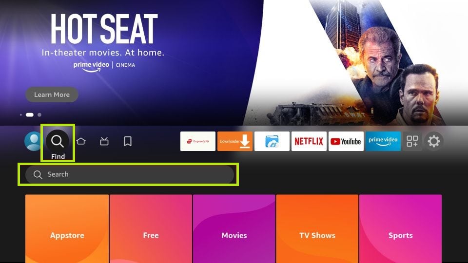 Click the Search icon to download NoraGo IPTV from Downloader