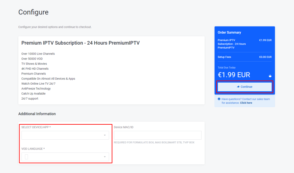 Click the Continue button to subscribe One IPTV
