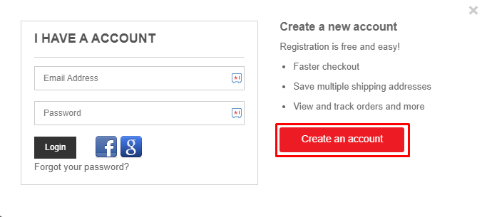 Select the Create an account button
