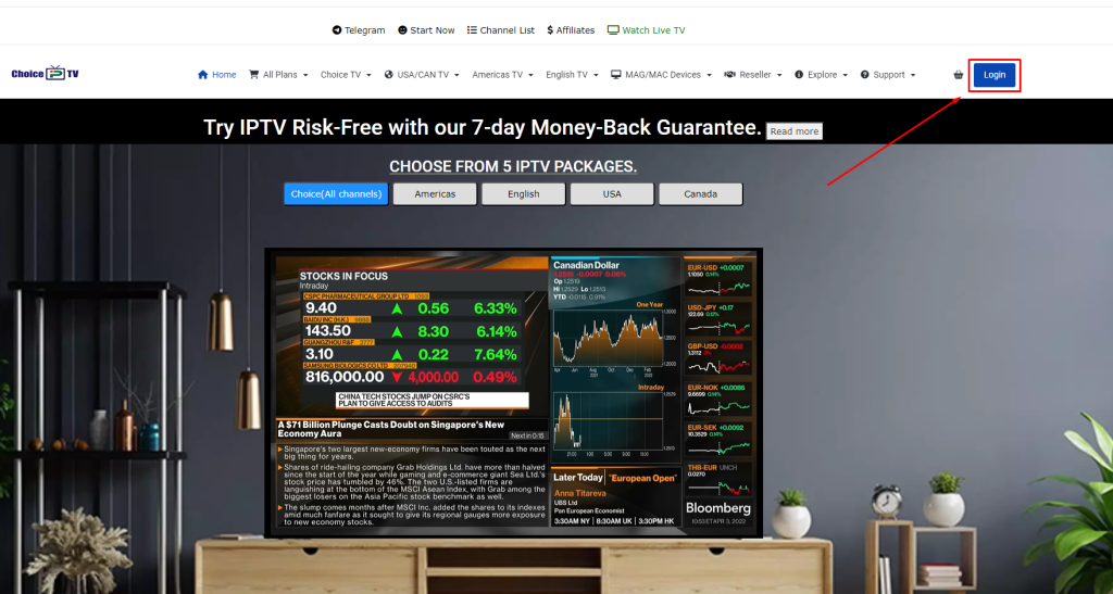 Click on Login button Choice IPTV
