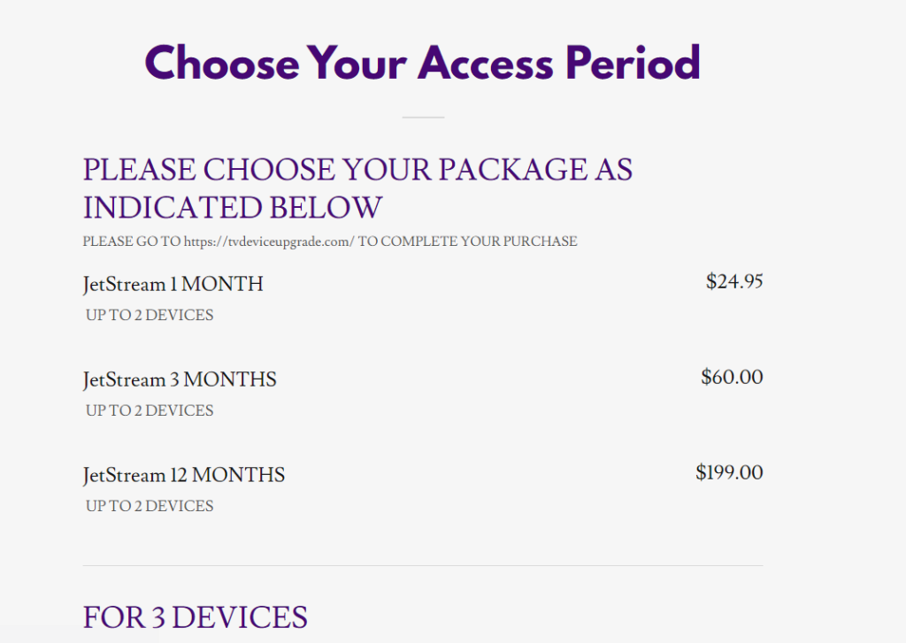 Choose your plan & subscribe to Jet Stream IPTV