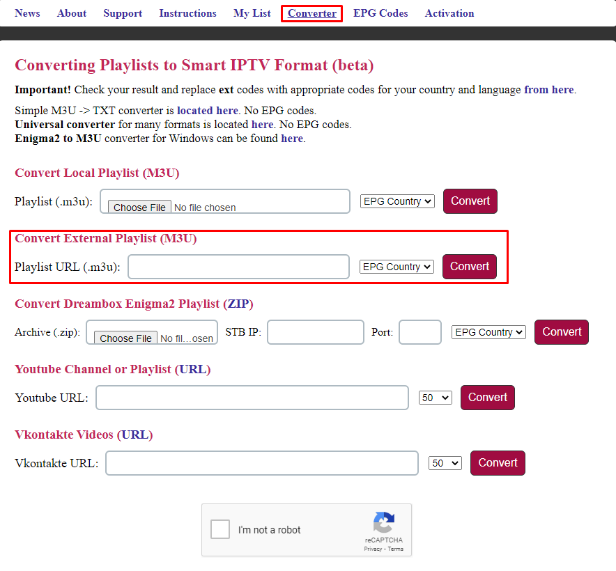 Select Convert External Playlist (M3U) to fix Smart IPTV not working