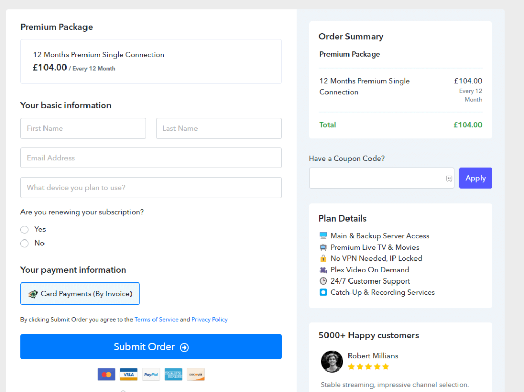 Octo IPTV payment page