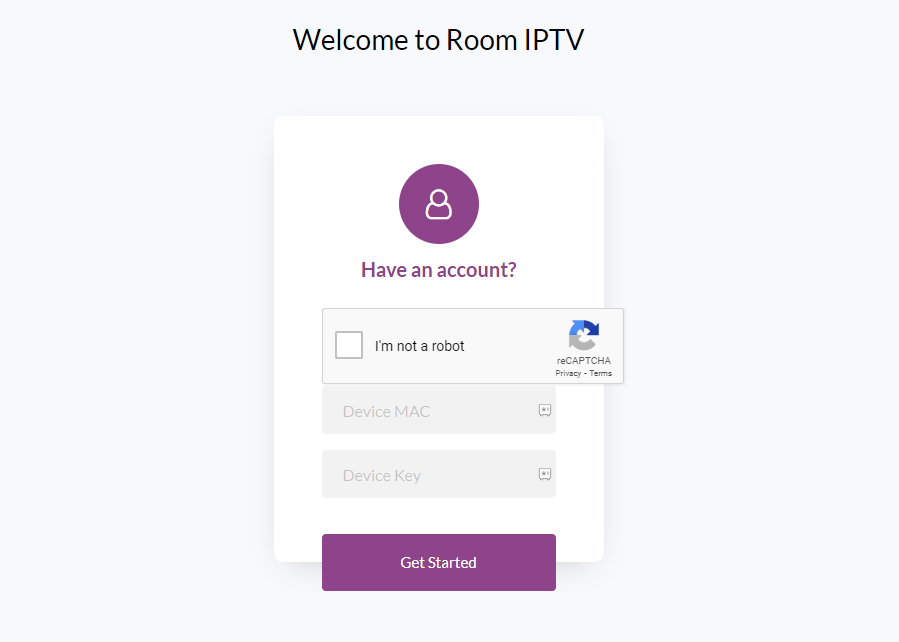 Enter the MAC address and Device Key to stream Room IPTV