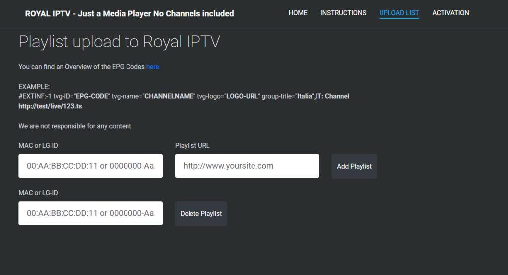 Royal IPTV activation site