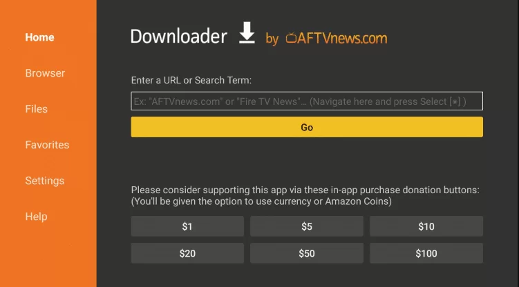 click Home tab on Downloader