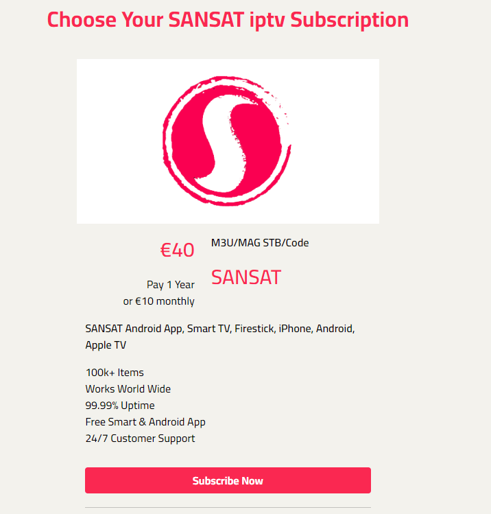 Sansat IPTV subscription
