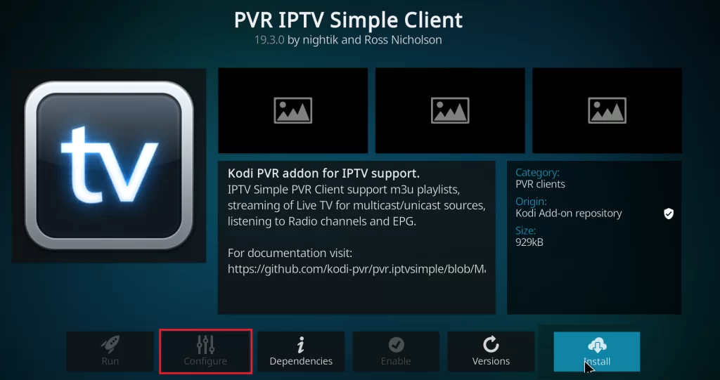 Configure option on Kodi