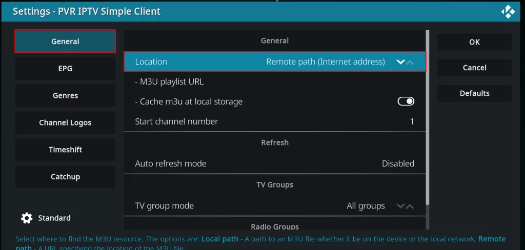 choose General on Kodi