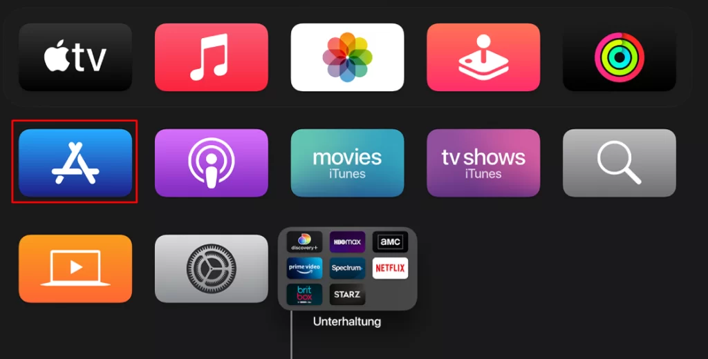 click App Store on Apple TV