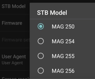 choose STB Model on StbEmu IPTV