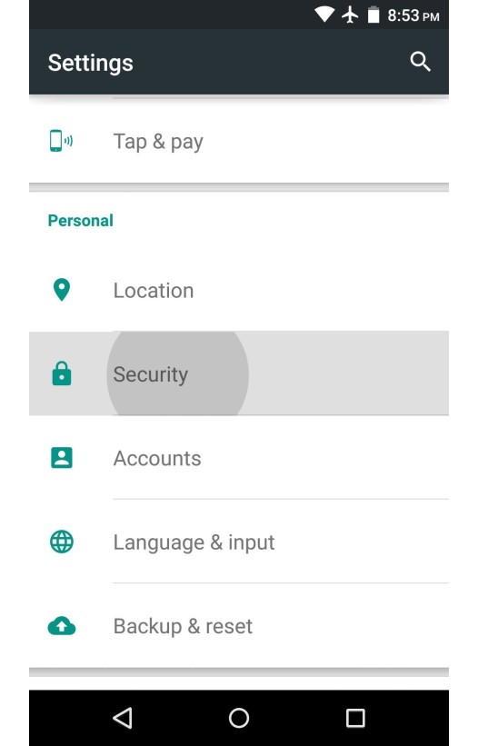 Select Security option