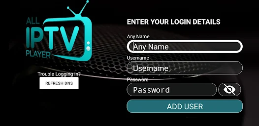 All IPTV player Login Screen