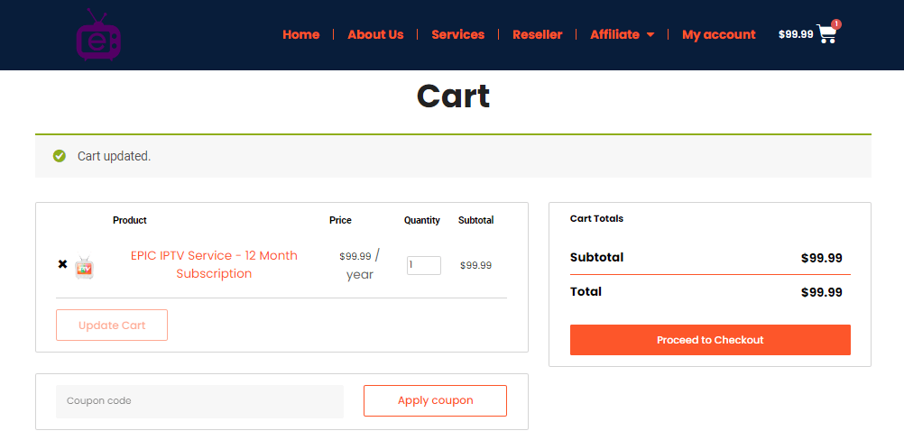 Epic IPTV checkout process