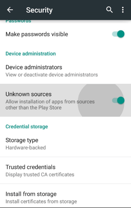 enable the Unknown Sources option