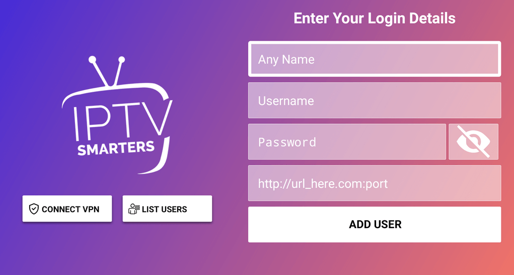 Enter the Username, password and M3U link of Hulk IPTV on the field