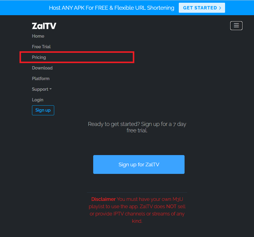 Hit the Pricing option on ZalTV