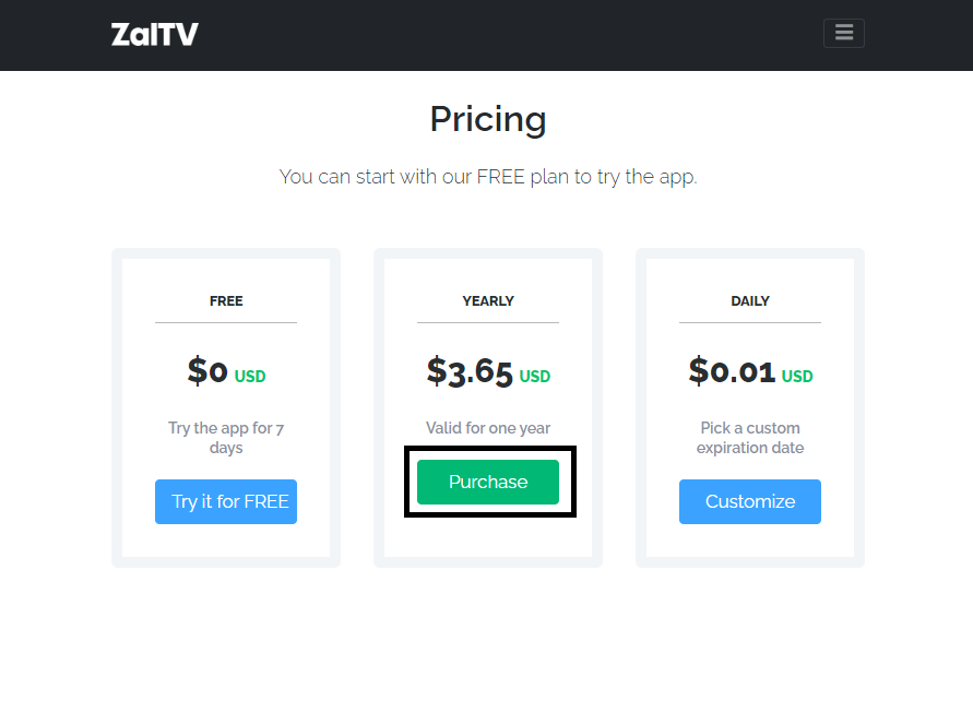 Hit the Purchase option on ZalTV