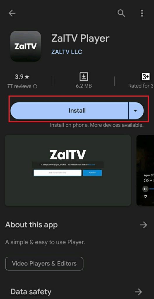 Hit the Install option to ZalTV IPTV
