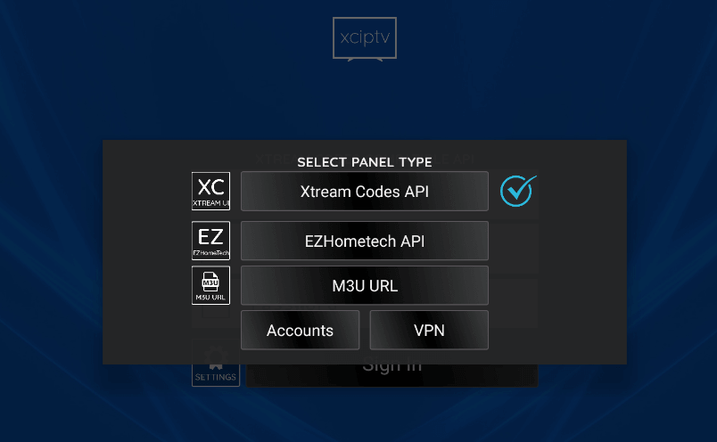 Select Xtream Codes option