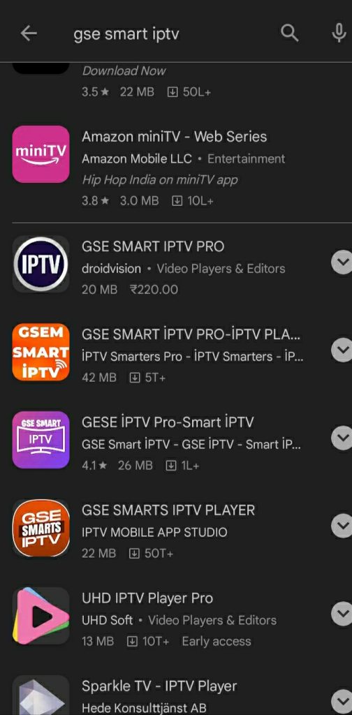 Search for GSE Smart TPTV to stream IPTV Izle