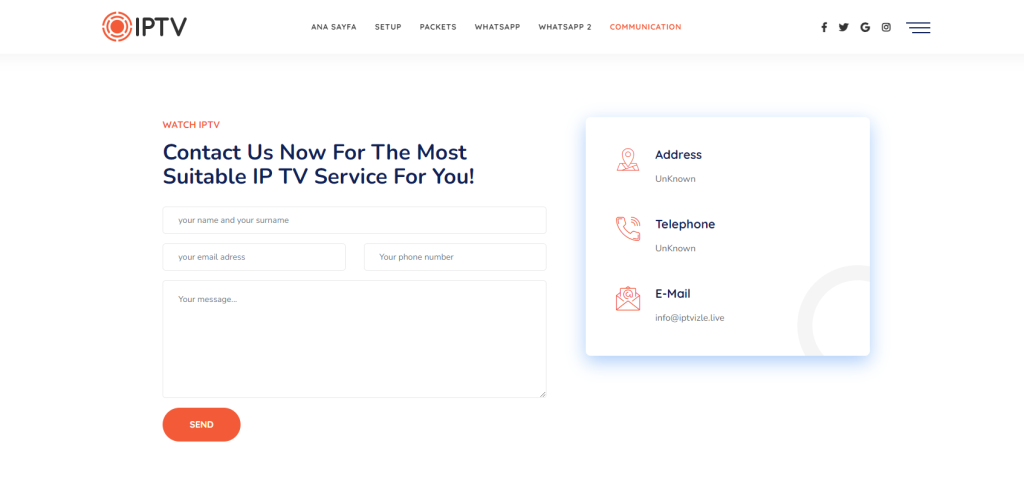 Enter the deatils and hit the send button on IPTV Izle website