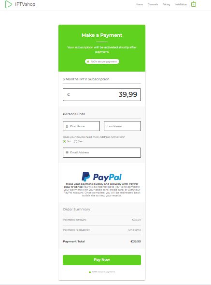 tap the Pay Now option on IPTV Shop Website