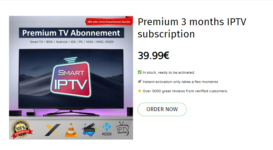 Click the Order Now button on IPTV Shop Website