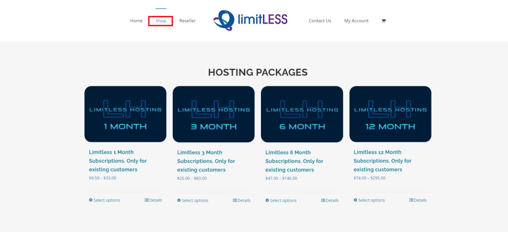Hit the Shop tab on the Limitless IPTV website