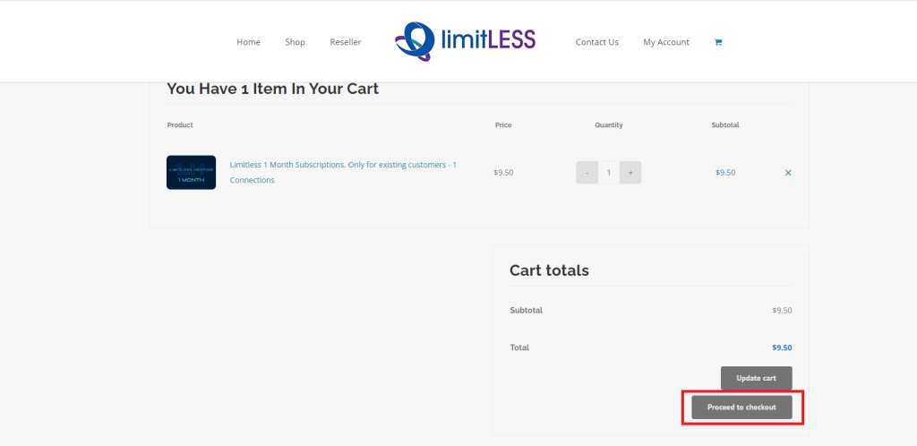 Tap the Proceed to checkout option on Limitless IPTV website