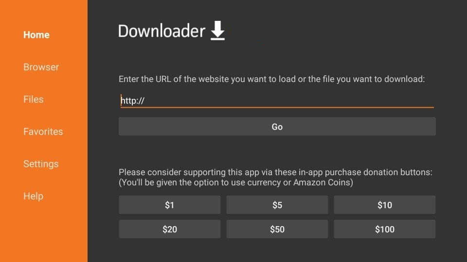 Tap the Go option on Downloader option