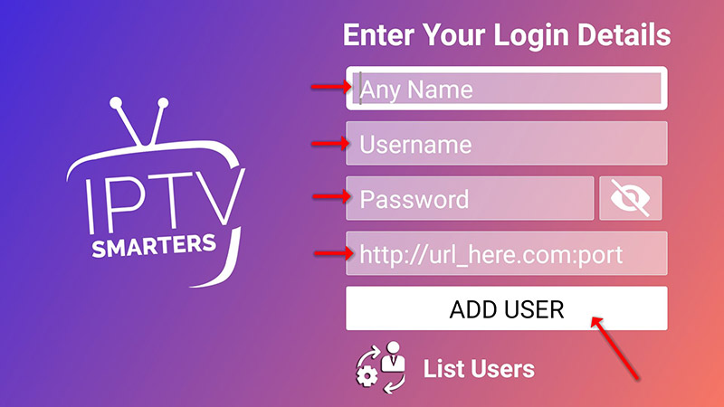 Click on Add User option to stream Trendyscreen IPTV