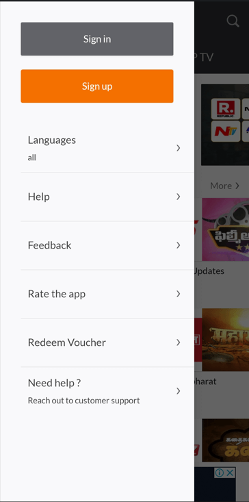 Tap on the Sign in option on YuppTV app