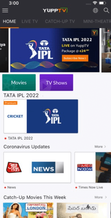 Launch the Yupp TV application