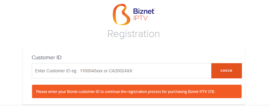 Biznet IPTV -customer ID