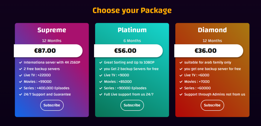 Ghost IPTV Subscription plans