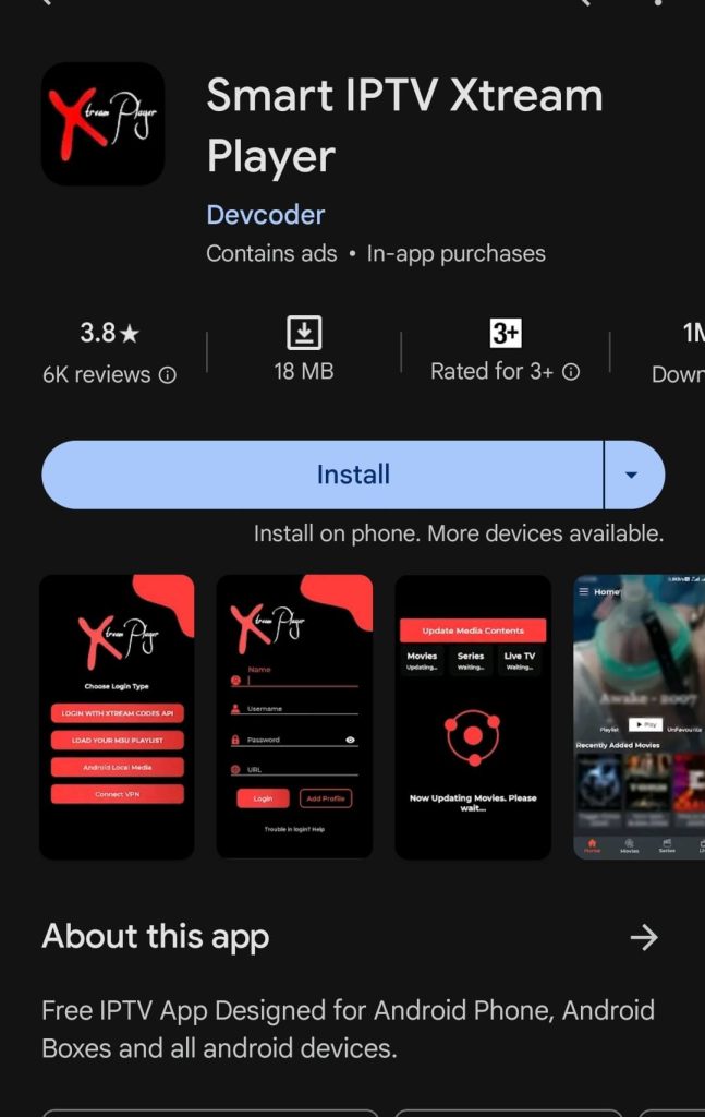 Smart IPTV Xtream Player - Play Store 