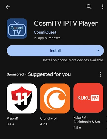Tap on Install button to get CosmiTV IPTV Player