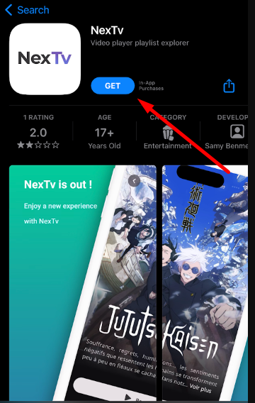Click on Get to install NexTv IPTV on iPhone