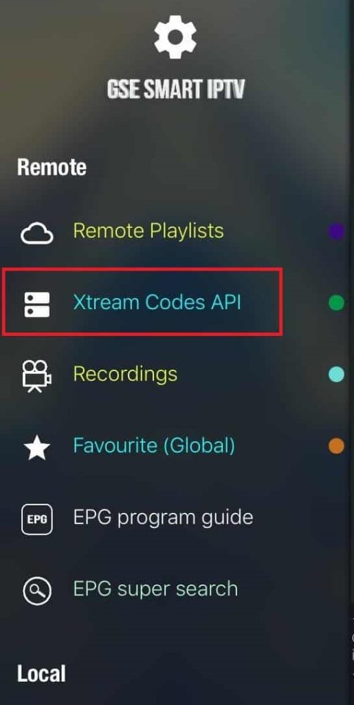 Select Xtream Codes API option