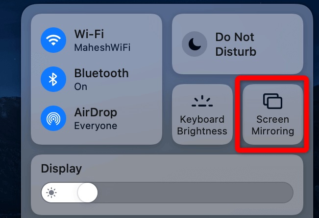 select the Screen Mirroring option