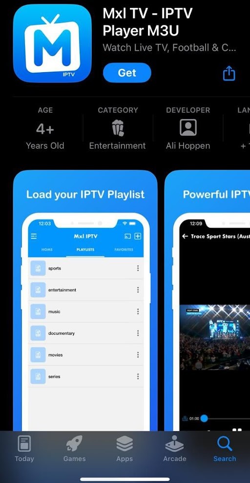 Download Mxl TV app to stream KS Hosting IPTV
